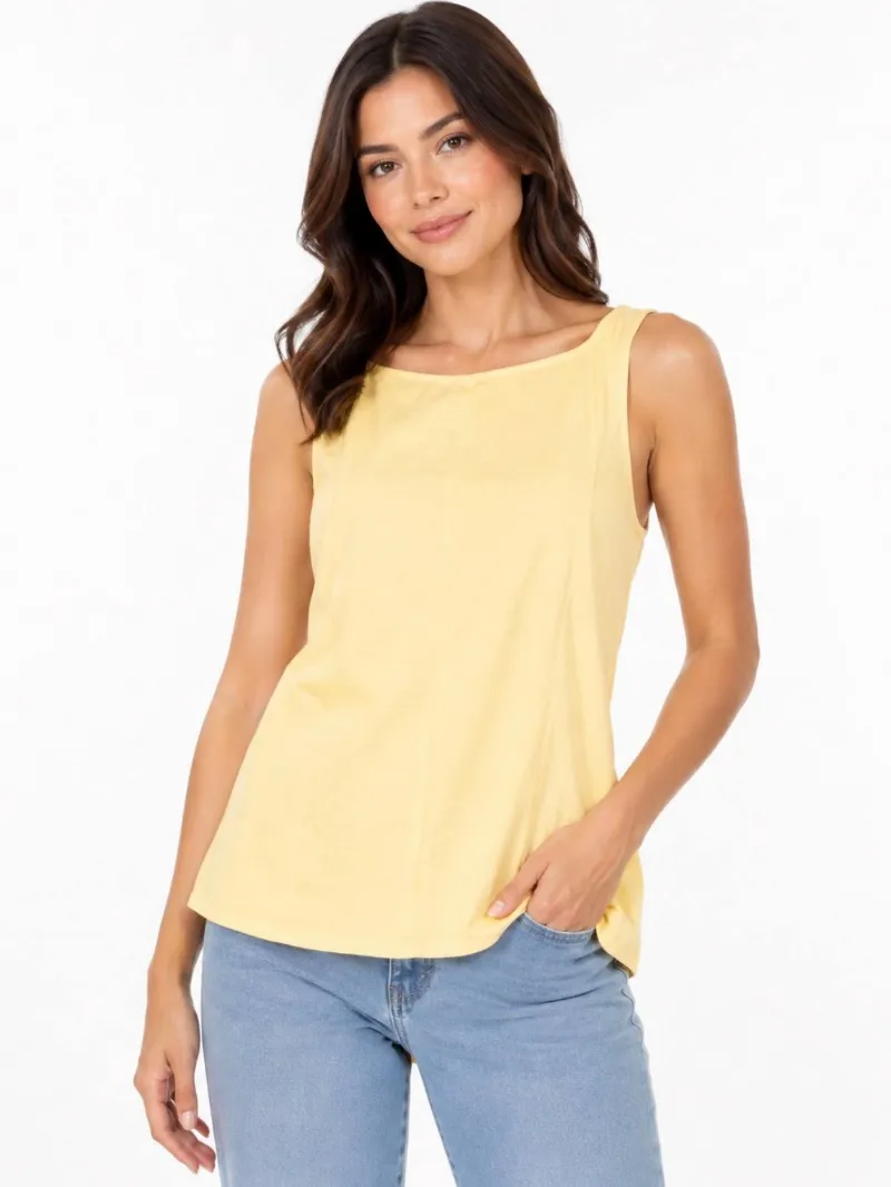 Women's simple pastel yellow sleeveless top تاپ زنانه زرد پاستلی ساده بدون آستین - تصویر 1