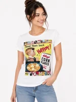 تیشرت زنانه سفید طرح Kellogg's Corn Flakes