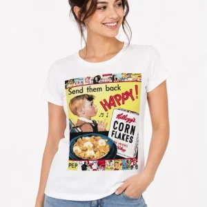 تیشرت زنانه سفید طرح Kellogg's Corn Flakes