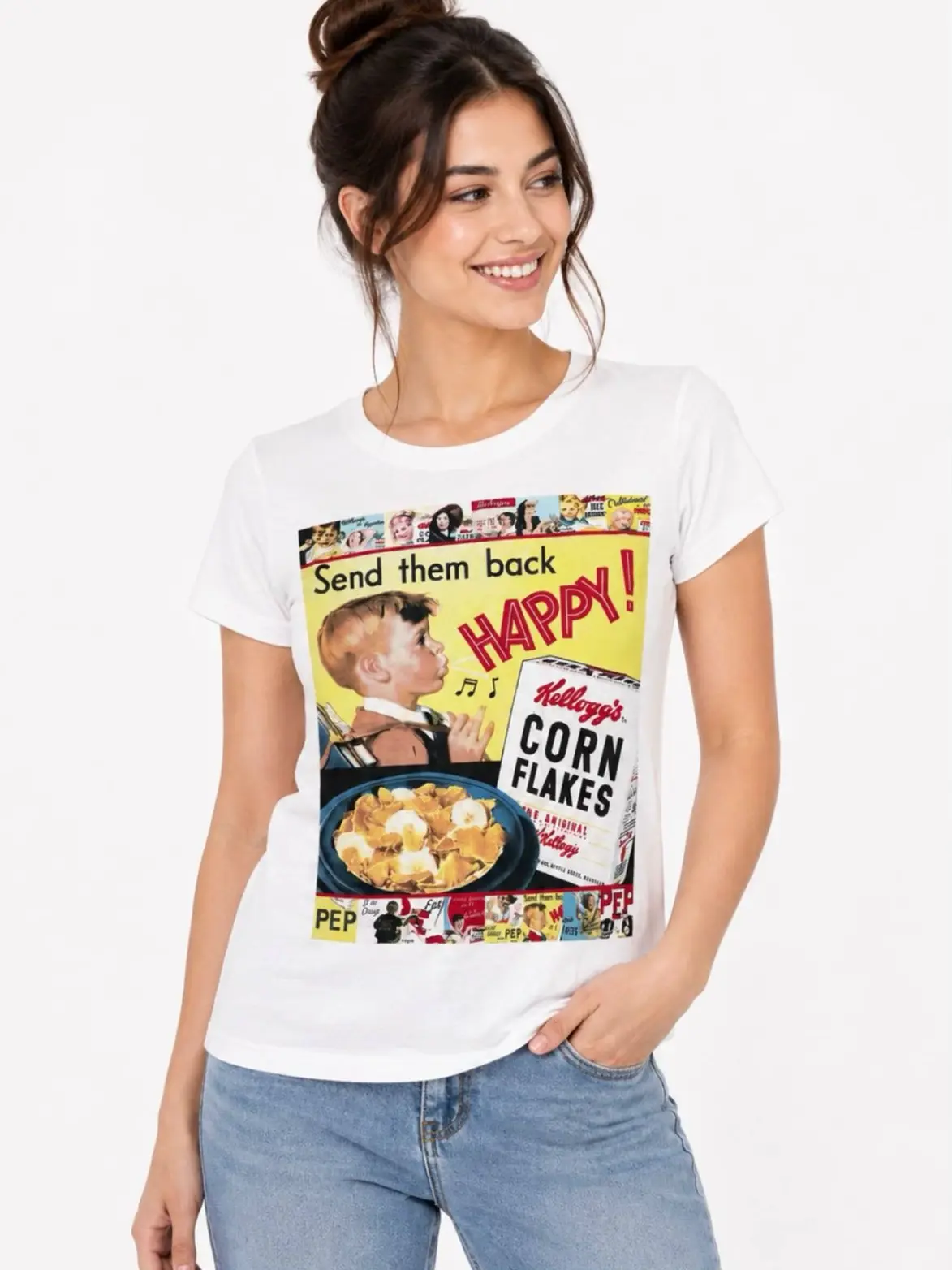 Women's white T-shirt with Kellogg's Corn Flakes design تیشرت زنانه سفید طرح Kellogg's Corn Flakes - تصویر 1