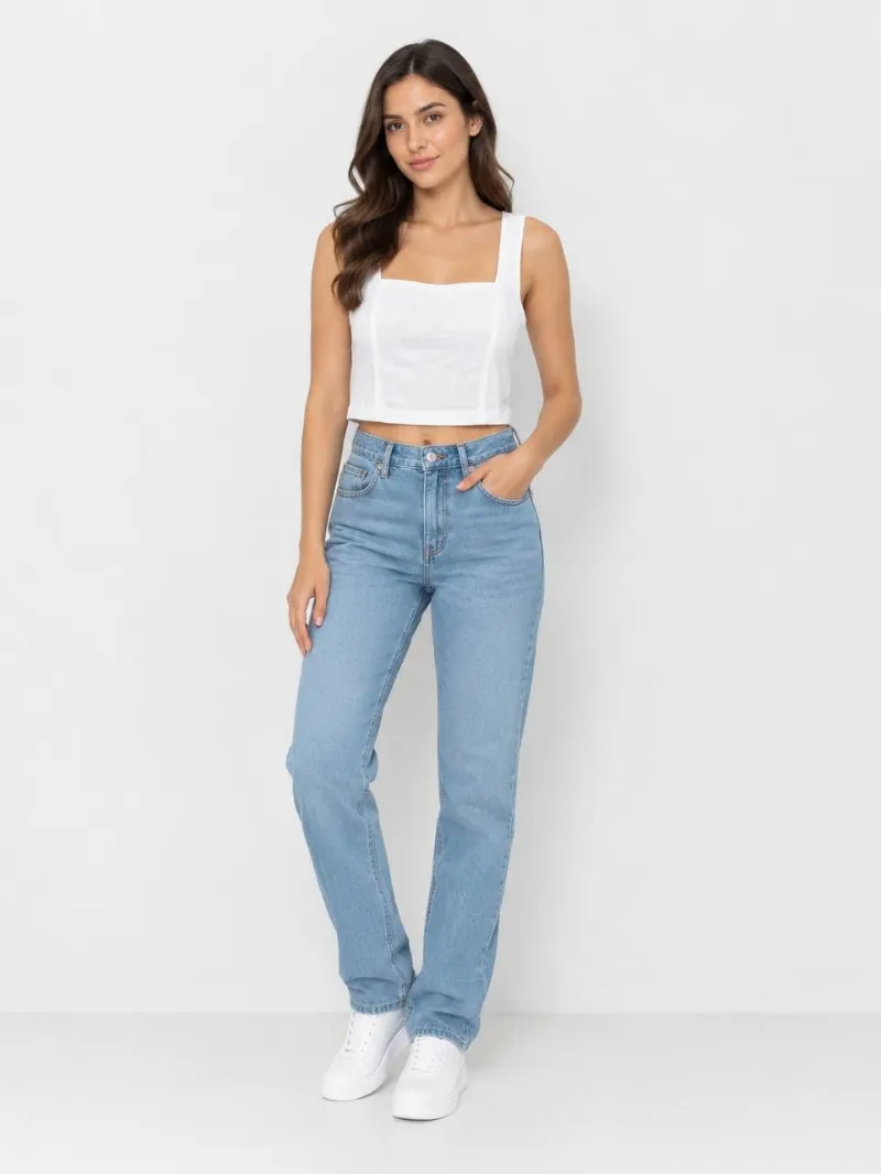 Women's white crop top, square neck, wide strap, Asus تاپ زنانه سفید کراپ یقه مربعی بند پهن اسوس - تصویر 1