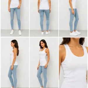 تاپ زنانه سفید ریب جذب یقه گرد Zara