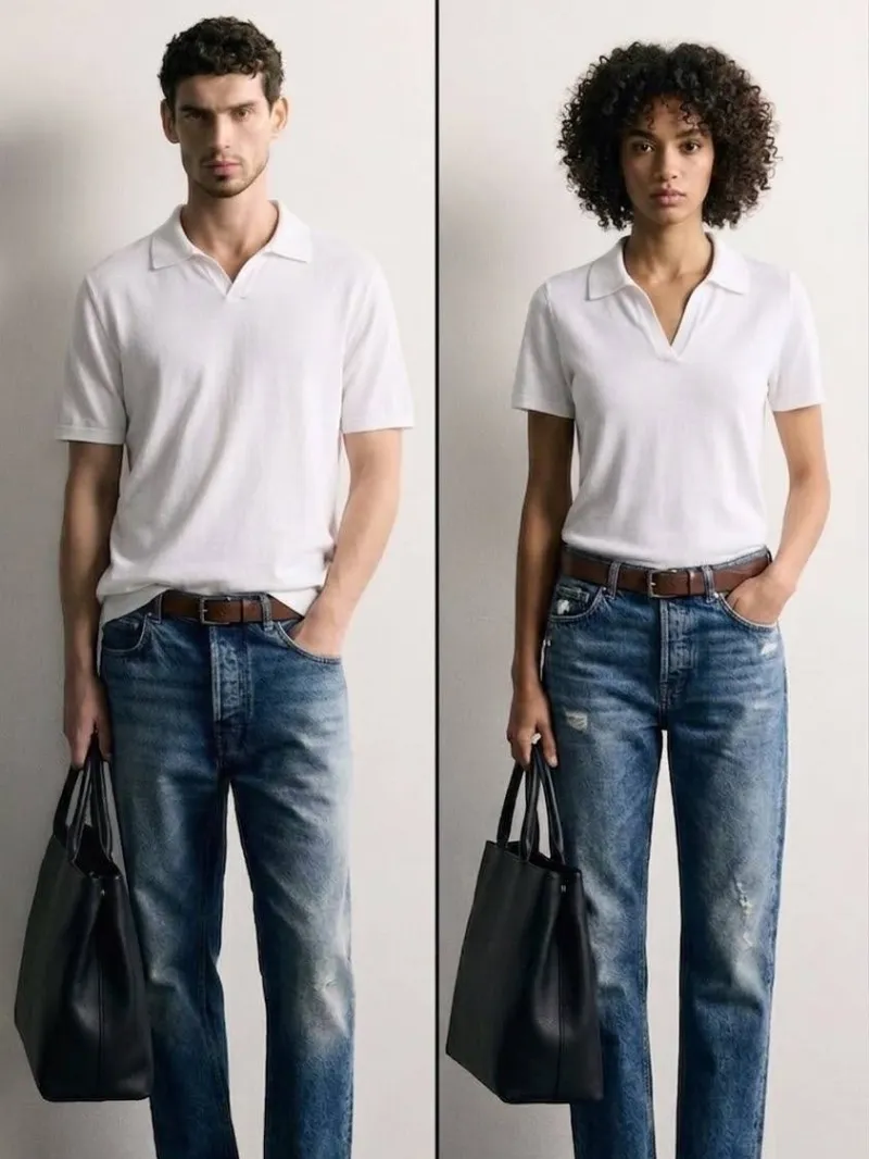 Zara unisex white polo shirt پلوشرت سفید یونیسکس زارا - تصویر 1