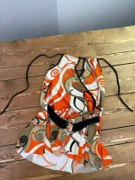 تاپ زنانه گردنی طرح رترو نارنجی کمربندی - تصویر 2
