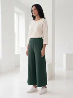 شلوار زنانه سبز یشمی کبریتی واید لگ - Image 3