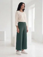 شلوار زنانه سبز یشمی کبریتی واید لگ - Image 4