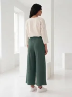 شلوار زنانه سبز یشمی کبریتی واید لگ - Image 5