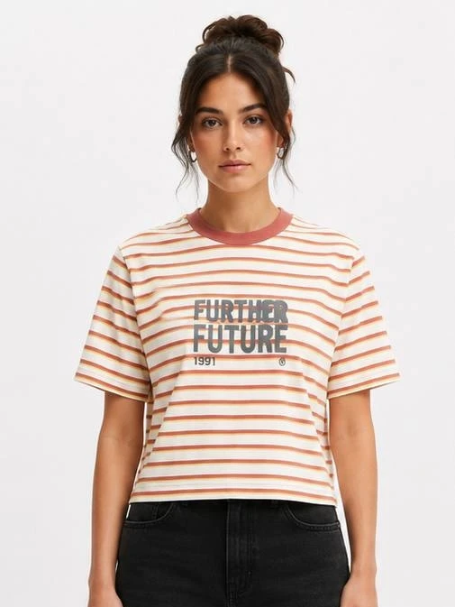 tishertcottonon تیشرت زنانه کرم راه راه طرح Future - تصویر 1