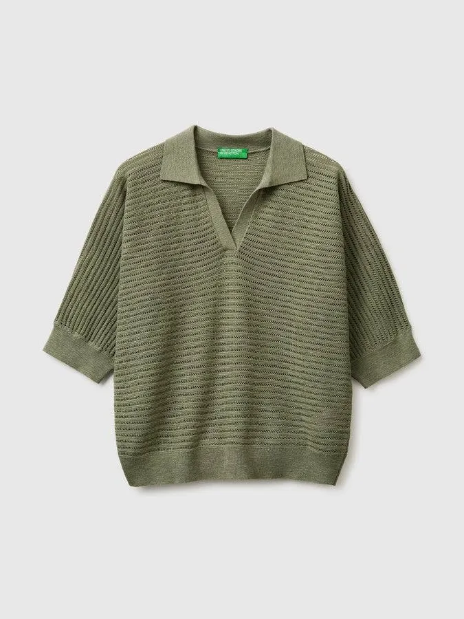 Benton elegant olive green texture sweater پولوشرت بافت سبز زیتونی ظریف بنتون