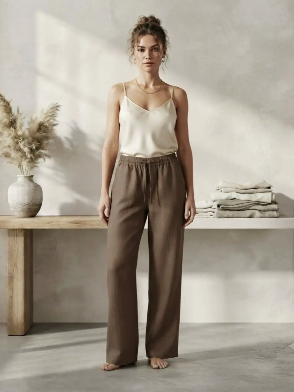 Brown linen trousers شلوار لینن قهوه ای