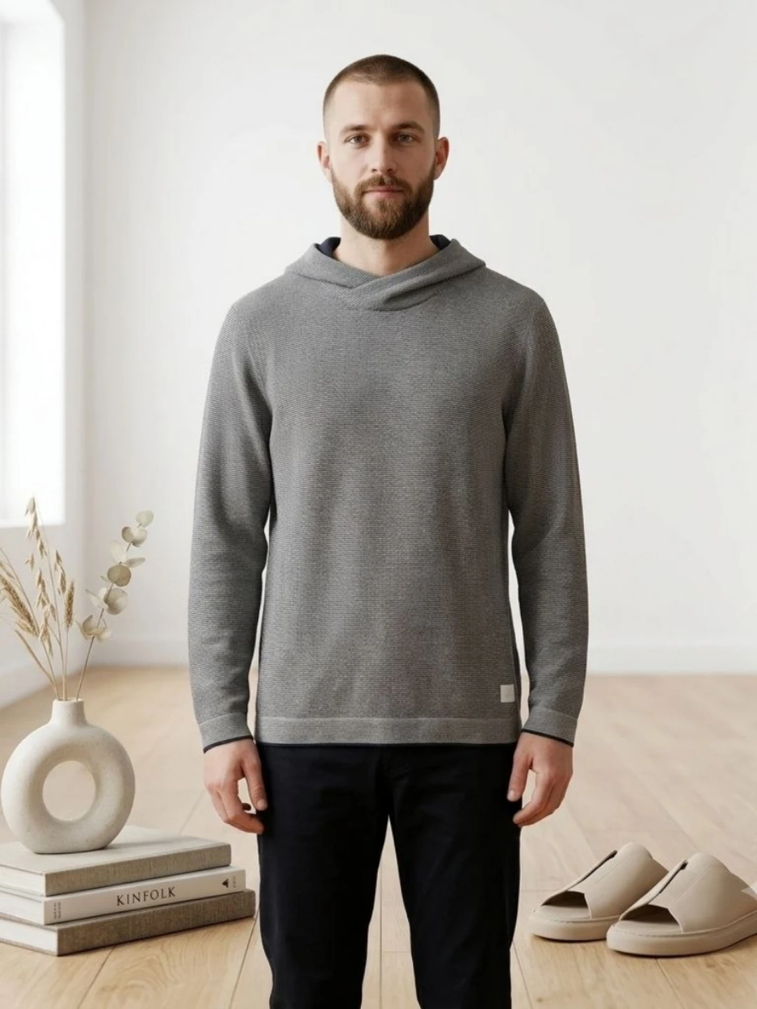 Men's casual fine-knit hoodie هودی بافت ریز کژوال مردانه