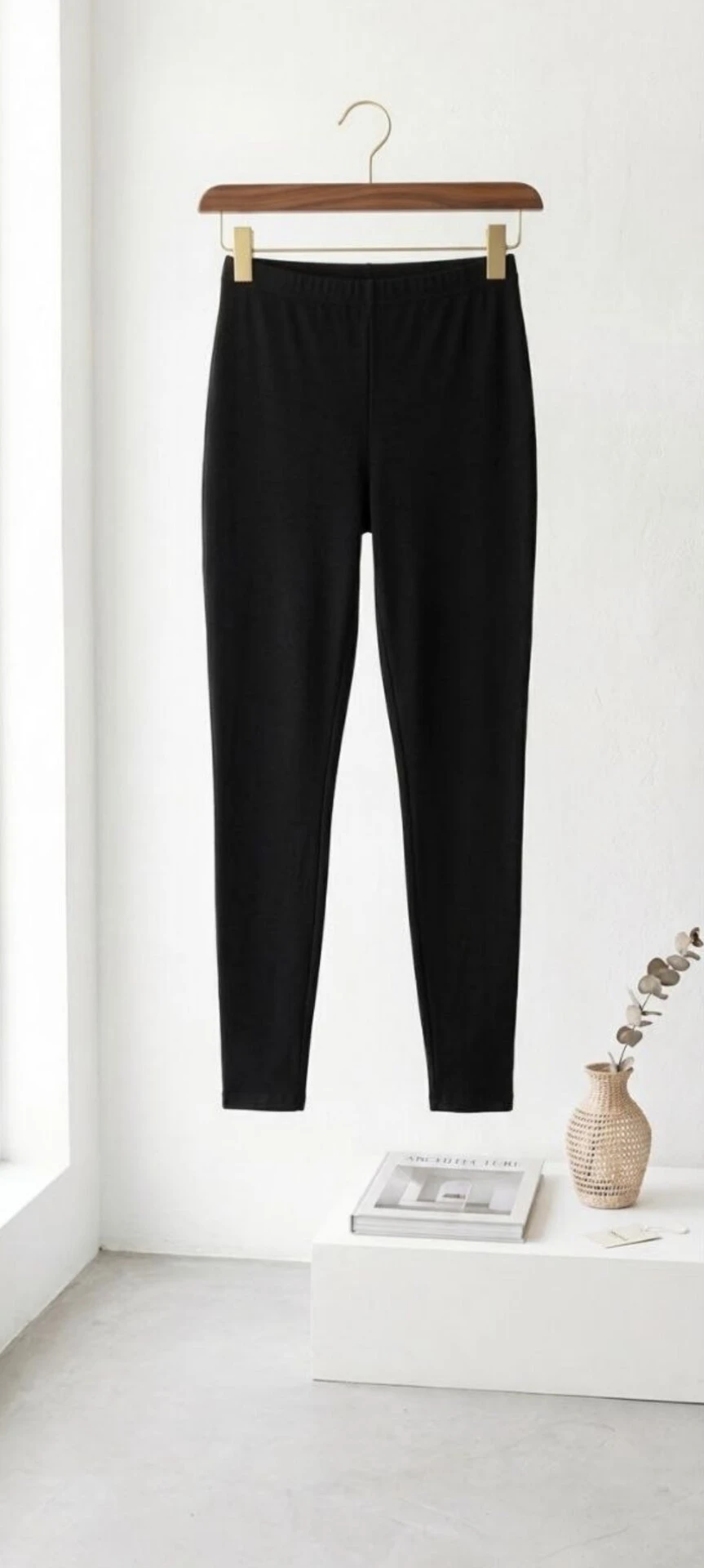 Women's black cotton leggings لگ زنانه نخی کتان مشکی - تصویر 1