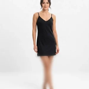 پیراهن کوتاه ساتن/نخی زنانه مشکی یقه هفت مدل آزاد (Slip Dress)