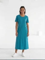 پیراهن نخی زنانه سبز ابی