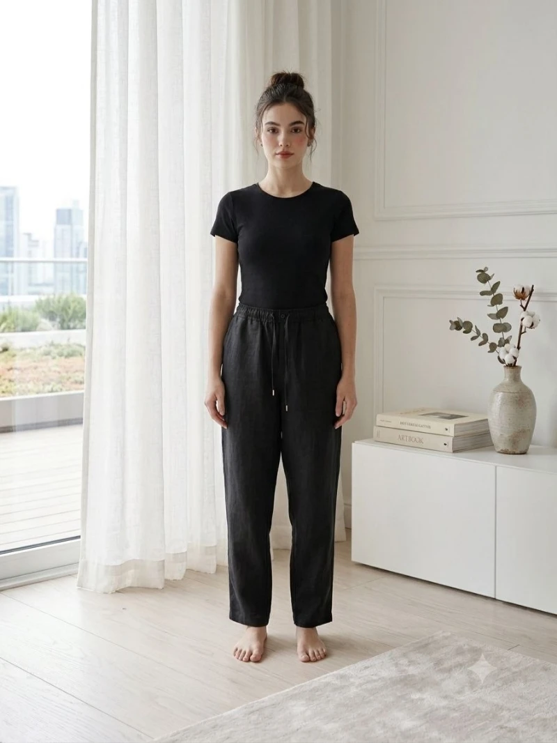 Women's casual cotton trousers شلوار زنانه کژوال نخی کمر کشی - تصویر 1