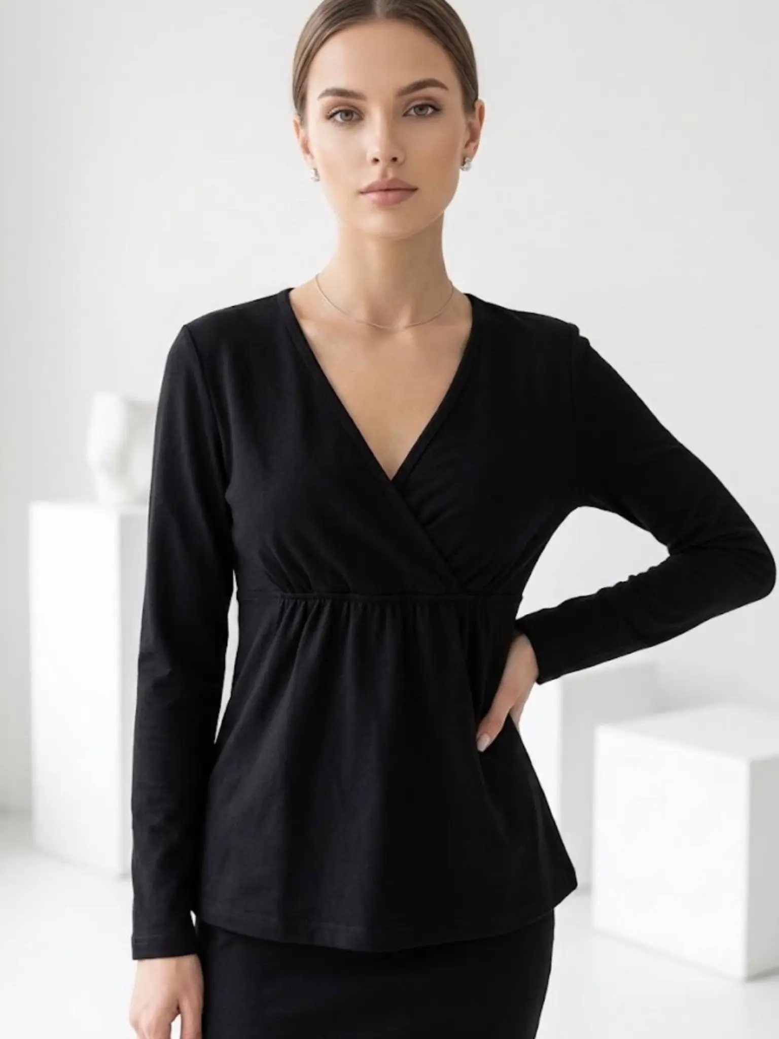 Women's long-sleeve wrap-style blouse بلوز آستین بلند زنانه