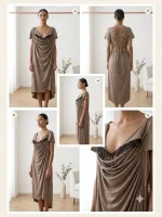 پیراهن زنانه دراپه مجلسی یقه گیپور - تصویر 2