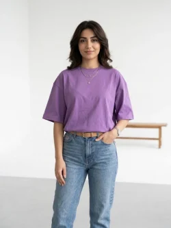 Basic cotton long t-shirt in purple color