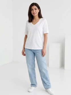 S.Oliver Women's T-shirt, seven-color collar, pure white