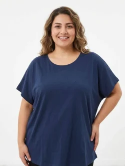Women's Plus Size T-Shirt, Celebs, Kimono Sleeve, Navy Blue