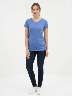 Women's blue melange pleated side bench t-shirt