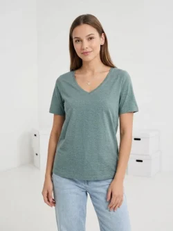Women's cotton T-shirt with a crescent moon bottom, navy green melange