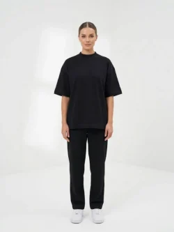 Women's oversized black drop shoulder thick cotton t-shirt